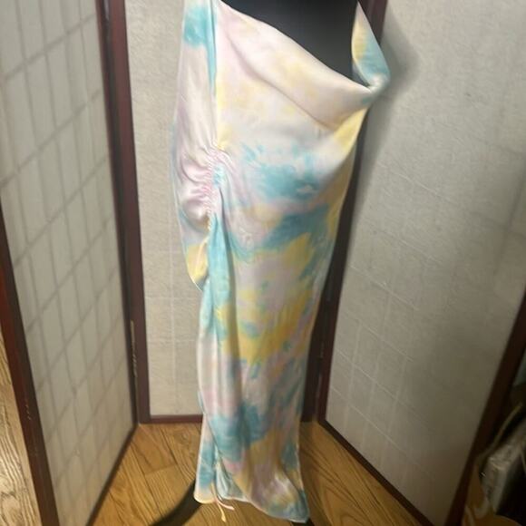 ZARA TIE DYE SLIP MIDI RUCHED SIDE DRESS L - Picture 4 of 5